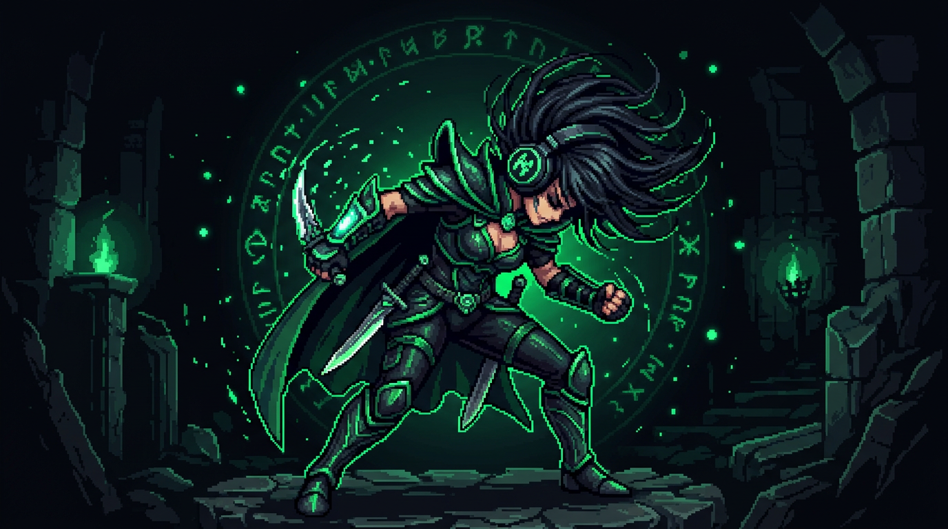 Character listening to music, headbanging